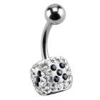 Bauchnabelpiercing mit vielen klaren Kristallen im W&uuml;rfel Design in einer wei&szlig;en Epoxitmasse in 1.6x6mm / 1.6x8mm / 1.6x10mm / 