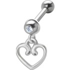 316L Stahl Helix Ohrpiercing 1.2x6mm, HERZ-Anhänger Ornament