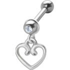 316L Stahl Helix Ohrpiercing 1.2x6mm, HERZ-Anh&auml;nger Ornament