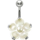 316L Bauchnabel Piercing mit Perlmutt-Motiv Bl&uuml;te