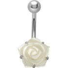 316L Bauchnabel Piercing mit Perlmutt-Motiv Rosenbl&uuml;te