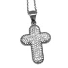 Cross pendant in stainless steel with clear crystals on the front