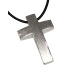 Stainless steel pendant cross, large and wonderfully brushed incl. leather chain 46cm / 54cm