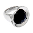 SONDERANGEBOT Gl&auml;nzend polierter Ring aus Edelstahl mit schwarzem facettierten Stein in Schwarz