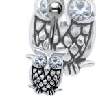 Piercing Bauchnabel Eule,  Motiv 925 Sterling Silber, Augenfarbe w&auml;hlbar
