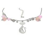 Halskette mit Katzendesign und Kunstperlen, pink