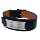 Lederarmband schwarz mit einer Stahlplatte und indivudueller Gravur