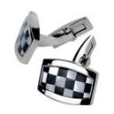 Manschettenknopf aus Edelstahl, Hochglanzlackierung, Schachbrettmuster in Schwarz und Perlmutt