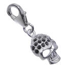 Anh&auml;nger Totenkopf zum Einh&auml;ngen in ein Bettelarmband, t&ouml;dlich schick, schwarze Kristalle im Sch&auml;del