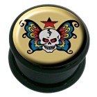 Plastic picture plug with a skull and wings motif