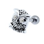 316L Helix Ohrpiercing 1.2x6, Motiv aufgeplusterte Eule aus 925 Sterling Silber