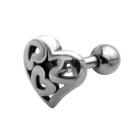 Ohrmuschelpiercing 1.2x6mm mit Herzdesign aus 925 Sterling Silber f&uuml;r rechtes oder linkes Ohr