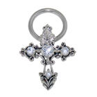 Schmuckpiercing aus Chirurgenstahl und Sterling Silber für die Brustwarze, Kreuz mit 4 runden Zirkonien
