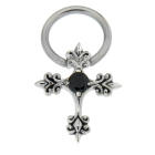 Schmuckpiercing aus Chirurgenstahl und Sterling Silber f&uuml;r die Brustwarze, Kreuz mit einer Zirkonie