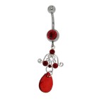 Piercing gebogen Bauchnabel mit Briolett Behang - Ornament mit großem roten Briolette