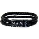 Lederarmband schwarz mit PVD beschichtetem Magnetverschlu&szlig; und individueller Gravur