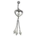 Bauchnabelpiercing 1.6x10mm in Herzform mit Kristallen und wei&szlig;en Kunstperlen