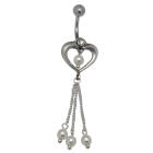Bauchnabelpiercing 1.6x10mm in Herzform mit Kristallen und wei&szlig;en Kunstperlen