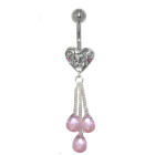 Bauchnabel Piercing mit Motiv aus 925 Sterling Silber und drei  Anh&auml;nger-Briolette-Kristallen