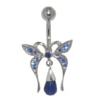 Bauchnabel Piercing mit Briolette-Anhänger Sterling Silber - Schmetterling