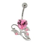 Bauchnabel Piercing mit gefassten Zirkonien, Rose mit Dornen