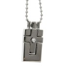 Two piece polished stainless steel cross pendant with clear crystal