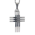 Edelstahl-Kettenhanh&auml;nger Kreuz in Streifen Design