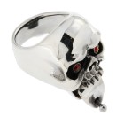 Schwerer Ring aus 925 Sterling Silber, oxidiert. Motiv Totenkopf mit gepiercter Zunge