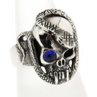 Heavy silver ring skull with snake