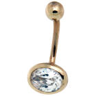 Bauchnabel Piercing aus 9 Karat Gold, quergelegtes Oval mit klarem Kristall