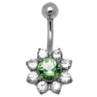 Bauchnabelpiercing in Blütenform mit Swarovski Kristallen 1.6x10mm - unsere Luxus-Blüte! Titan