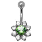 Bauchnabelpiercing in Bl&uuml;tenform mit Swarovski Kristallen 1.6x10mm - unsere Luxus-Bl&uuml;te! Titan