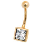Bauchnabel Piercing aus 9 Karat Gold mit Swarovski Stein, quadratisch und helblau