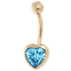 Bauchnabel Piercing aus 9 Karat Gold, feines Herzchen, mit aquamarinblauem Kristall