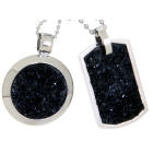 Partneranh&auml;nger aus Edelstahl mit schwarzen Mineralien besetzt und individueller Gravur