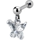 316L steel helix ear piercing 1.2x6mm, crystal BUTTERFLY pendant