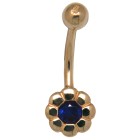 Bauchnabel Piercing aus 9 Karat Gold, kleine blaue Blume