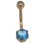 9 Karat Gold Bauchnabel Piercing, gefasster aquamarinblauer Kristall