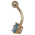 Bauchnabel Piercing aus 9 Karat Gold, gefasster aquamarinblauer Kristall