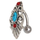 Bauchnabelpiercing American Indian 1.6x10mm mit drei Halbedelsteinen