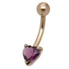 9 Karat Gold Bauchnabel Piercing, elegant gefasster Herz-Kristall, amethystfarben
