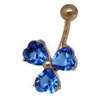 9 Karat Gold Bauchnabel Piercing, extravagant mit dunkelblauen Navetten-Kristallen