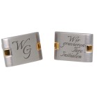 Stainless steel cufflinks with gold accents on the side and custom engraving