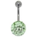Bauchnabelpiercing mit vielen gr&uuml;nen Kristallen in einer Epoxitmasse in 1.6x6mm / 1.6x8mm / 1.6x10mm / 1.6x12mm / 1.6x14mm L&auml;ng