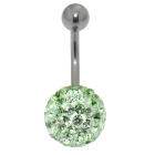Bauchnabelpiercing mit vielen gr&uuml;nen Kristallen in einer Epoxitmasse in 1.6x6mm / 1.6x8mm / 1.6x10mm / 1.6x12mm / 1.6x14mm L&auml;ng