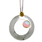 Feines Collier OPP04 aus 925 Sterling Silber teilweise vergoldet mit synthetischem Opal - helles Pink