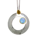 Feines Collier  OPP04 aus 925 Sterling Silber teilweise vergoldet mit synthetischem Opal - hellblau