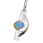 Feines Collier OPP02 aus 925 Sterling Silber teilweise vergoldet mit synthetischem Opal - hellblau