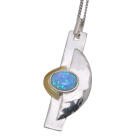 Feines Collier  OPP02 aus 925 Sterling Silber teilweise vergoldet mit synthetischem Opal - hellblau