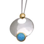 Feines Collier OPP05 aus 925 Sterling Silber teilweise vergoldet mit synthetischem Opal - hellblau